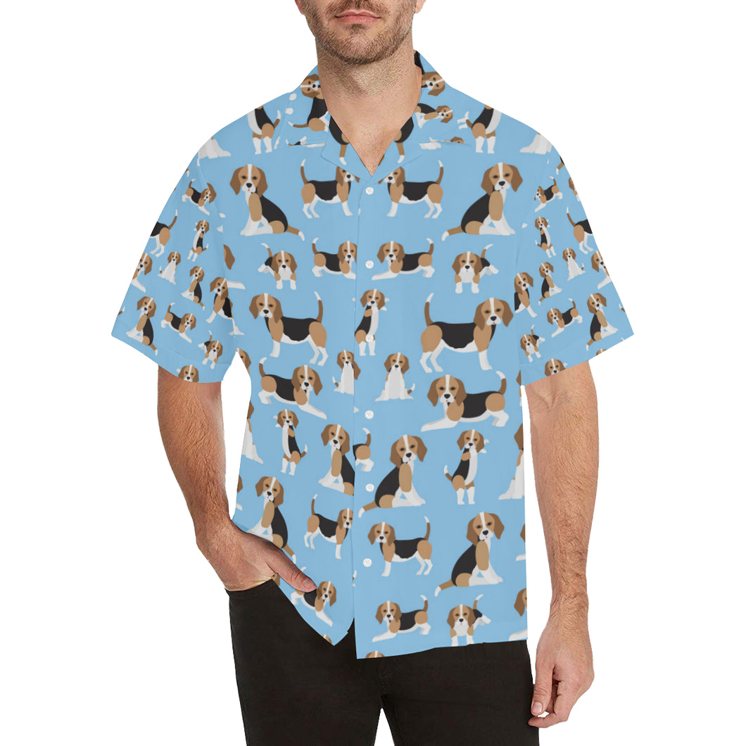 Beagle dog blue background pattern Men's All Over Print Hawaiian Shirt
