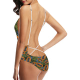 Colorful papaya tropical leaves Women's One-Piece Swimsuit