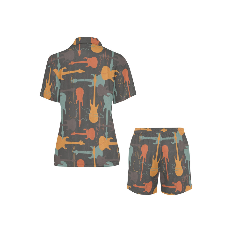 electric guitars pattern Women's V-Neck Short Pajama Set