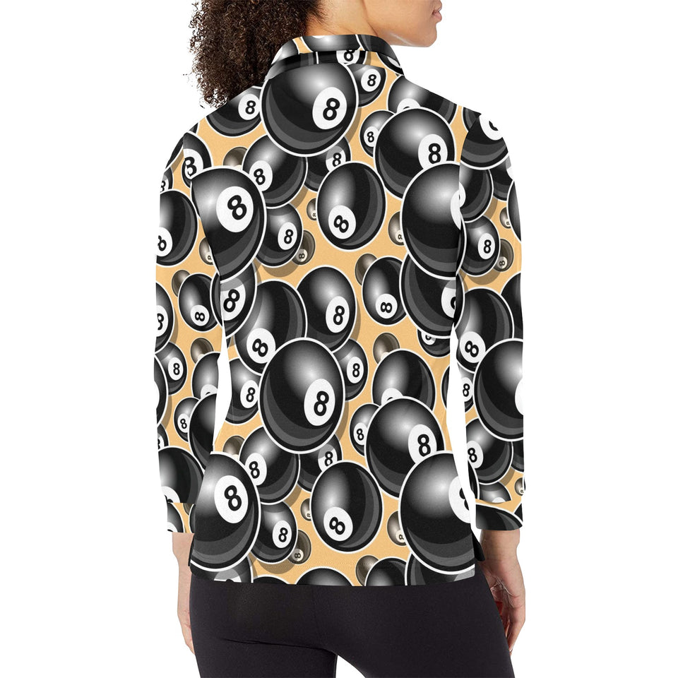 Billiard Ball Pattern Print Design 04 Women's Long Sleeve Polo Shirt