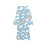 Cute rainbow clound star pattern blue background Blanket Robe with Sleeves