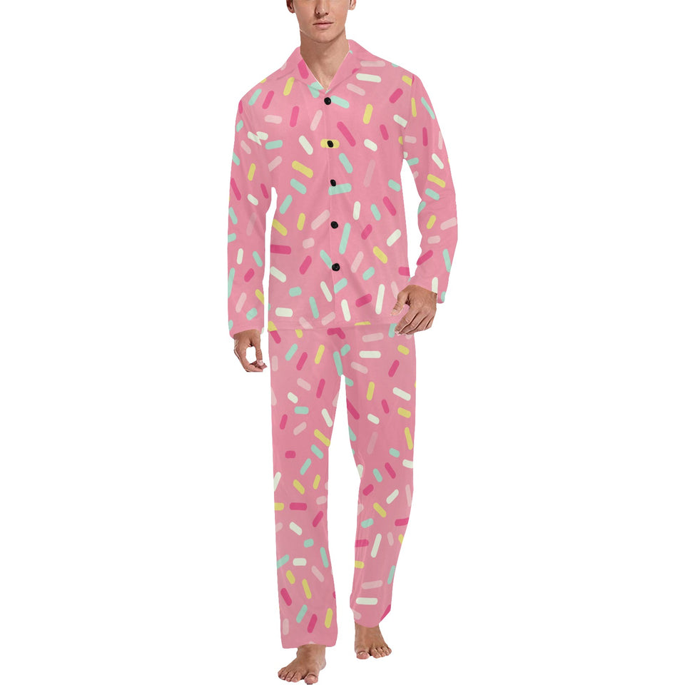 Pink donut glaze candy pattern Men's Long Pajama Set