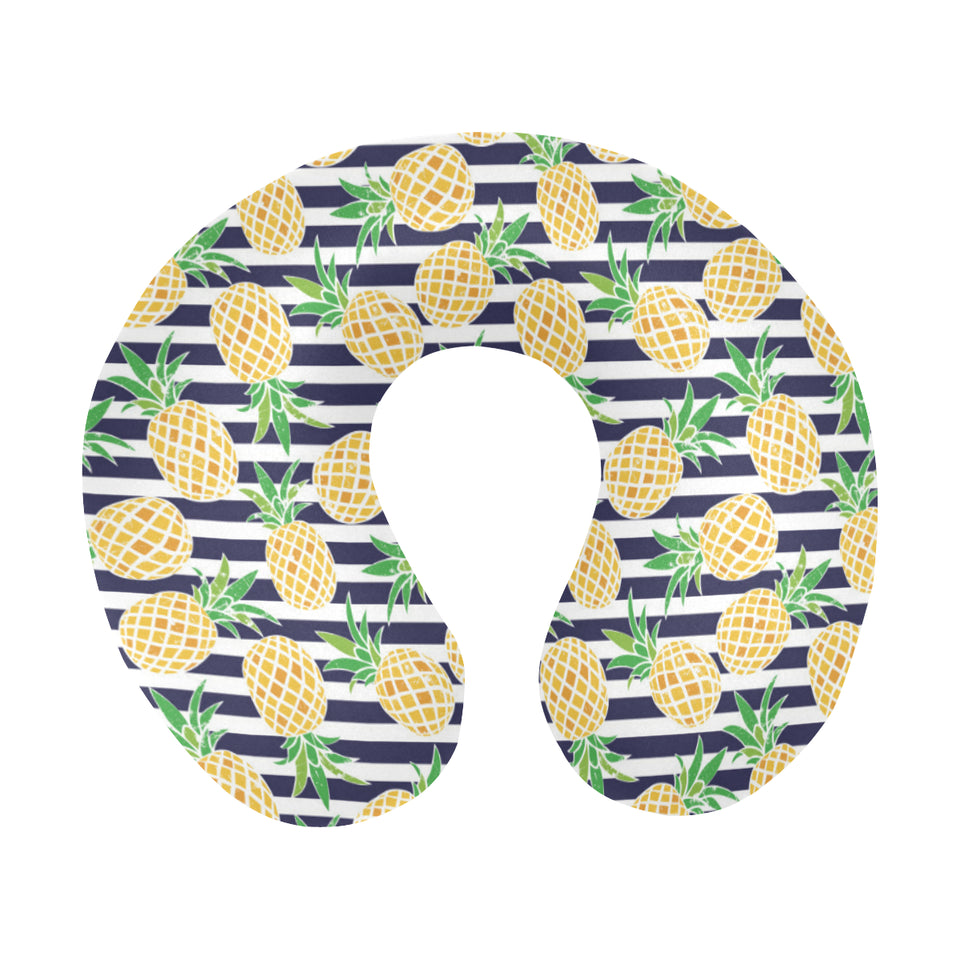 Pineapples pattern striped background U-Shaped Travel Neck Pillow