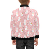 Cute white rabbit flower pink background Kids' Boys' Girls' Bomber Jacket