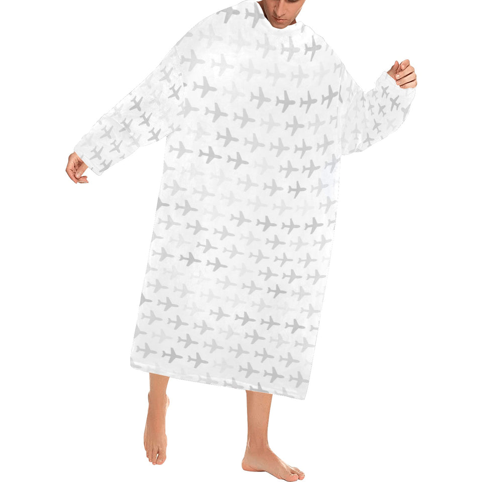 Airplane print pattern Blanket Robe with Sleeves