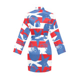 American football ball star stripes pattern Women's Long Sleeve Belted Night Robe