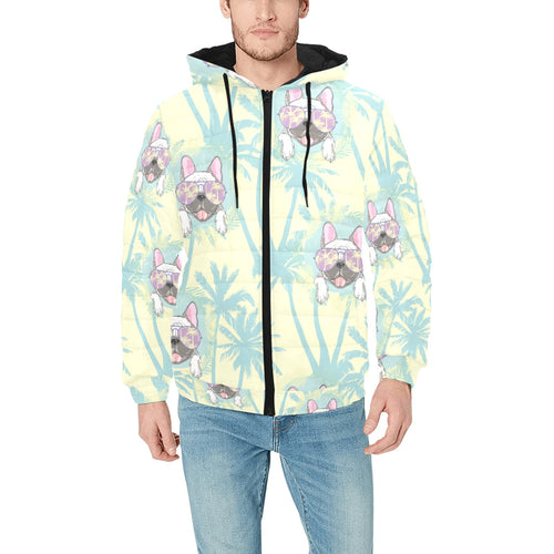 French bulldog hawaii blackground Men's Padded Hooded Jacket