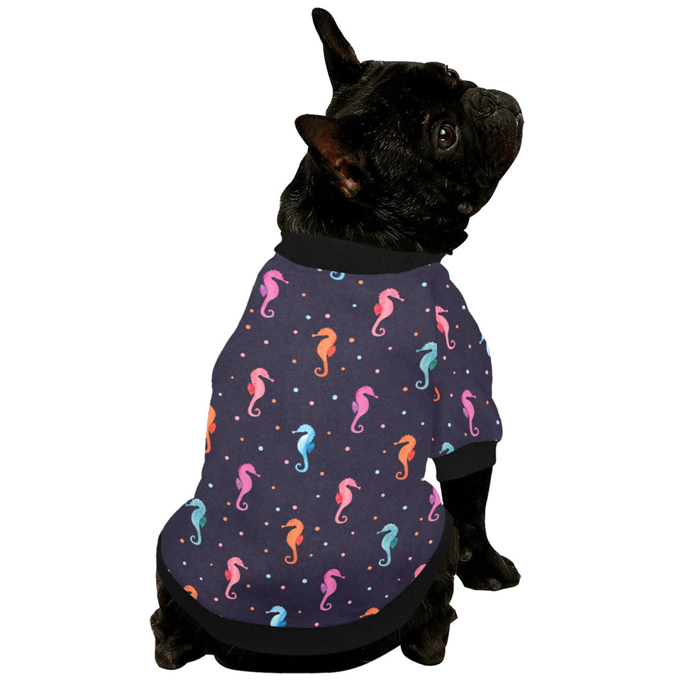 Watercolor colorful seahorse pattern All Over Print Pet Dog Round Neck Fuzzy Shirt