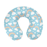 Cute rainbow clound star pattern blue background U-Shaped Travel Neck Pillow