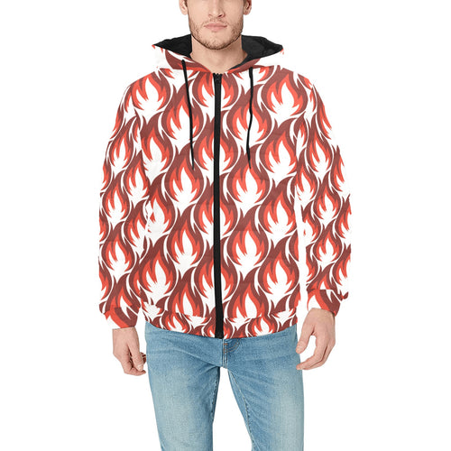 Fire flame symbol design pattern Men's Padded Hooded Jacket