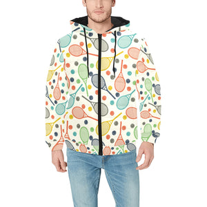 Tennis Pattern Print Design 03 Men's Padded Hooded Jacket