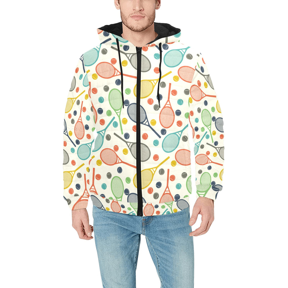 Tennis Pattern Print Design 03 Men's Padded Hooded Jacket