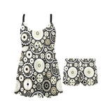Gear Pattern Print Design 02 Chest Sexy Pleated Two Piece Swim Dress