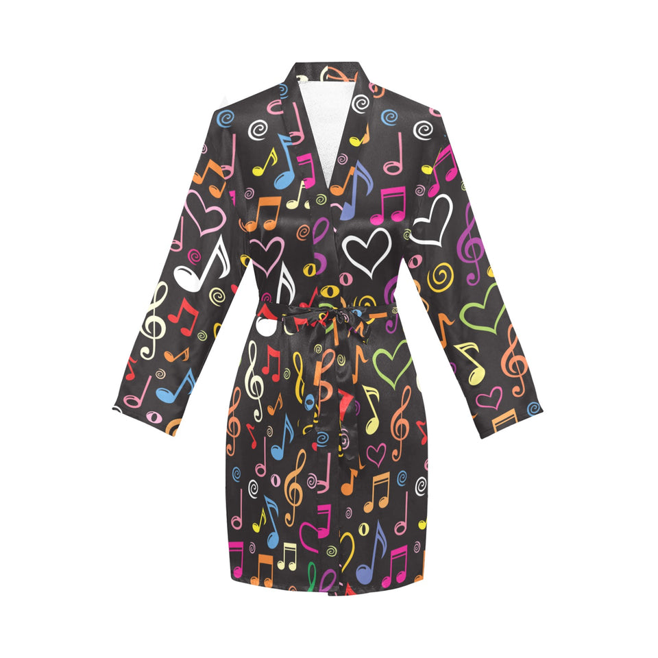 Music Notes Pattern Print Design 02 Women's Long Sleeve Belted Night Robe