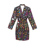 Music Notes Pattern Print Design 02 Women's Long Sleeve Belted Night Robe
