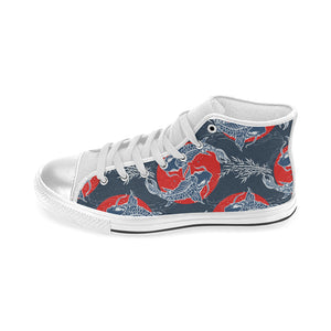 Koi Fish Carp Fishs hand drawn japanese art Women's High Top Canvas Shoes White