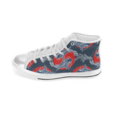 Koi Fish Carp Fishs hand drawn japanese art Women's High Top Canvas Shoes White