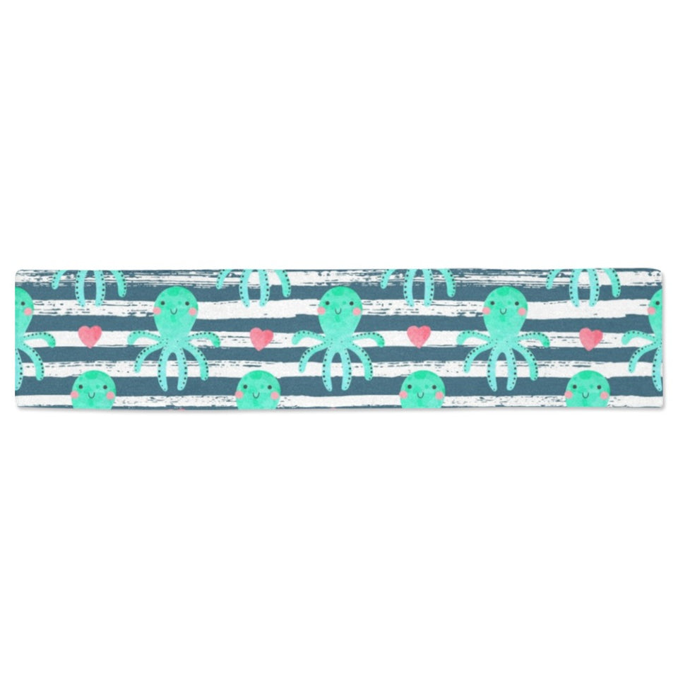 Cute octopuses heart striped background Table Runner