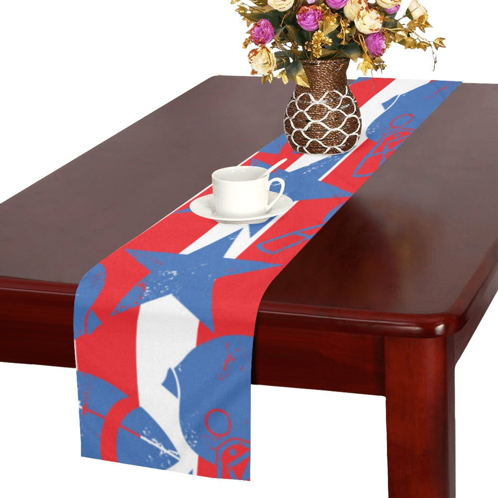 American football ball star stripes pattern Table Runner