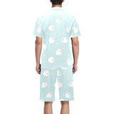 White cute hamsters heart pattern Men's V-Neck Short Pajama Set