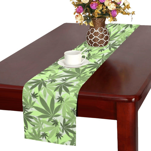 Canabis Marijuana Weed Pattern Print Design 01 Table Runner