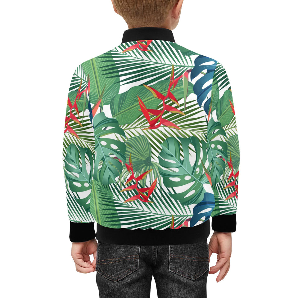 heliconia palm and monstera leaves pattern Kids' Boys' Girls' Bomber Jacket
