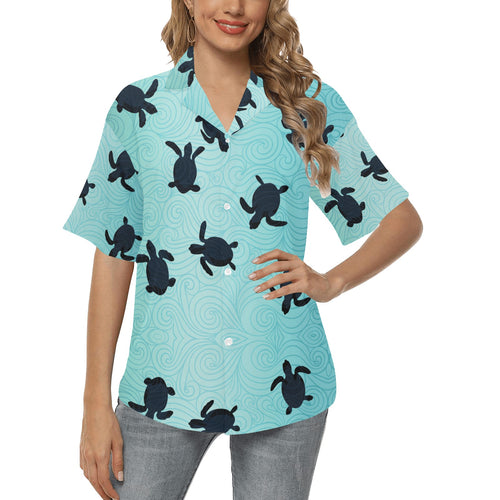 Sea turtle with blue ocean backgroud Women's All Over Print Hawaiian Shirt