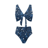 Night sky star pattern Chest Bowknot High Waisted Bikini Swimsuit