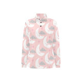 Cute moon cloud star pattern pink dot background Women's Long Sleeve Polo Shirt
