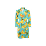 banana leaves banana design pattern Men's Long Sleeve Belted Night Robe