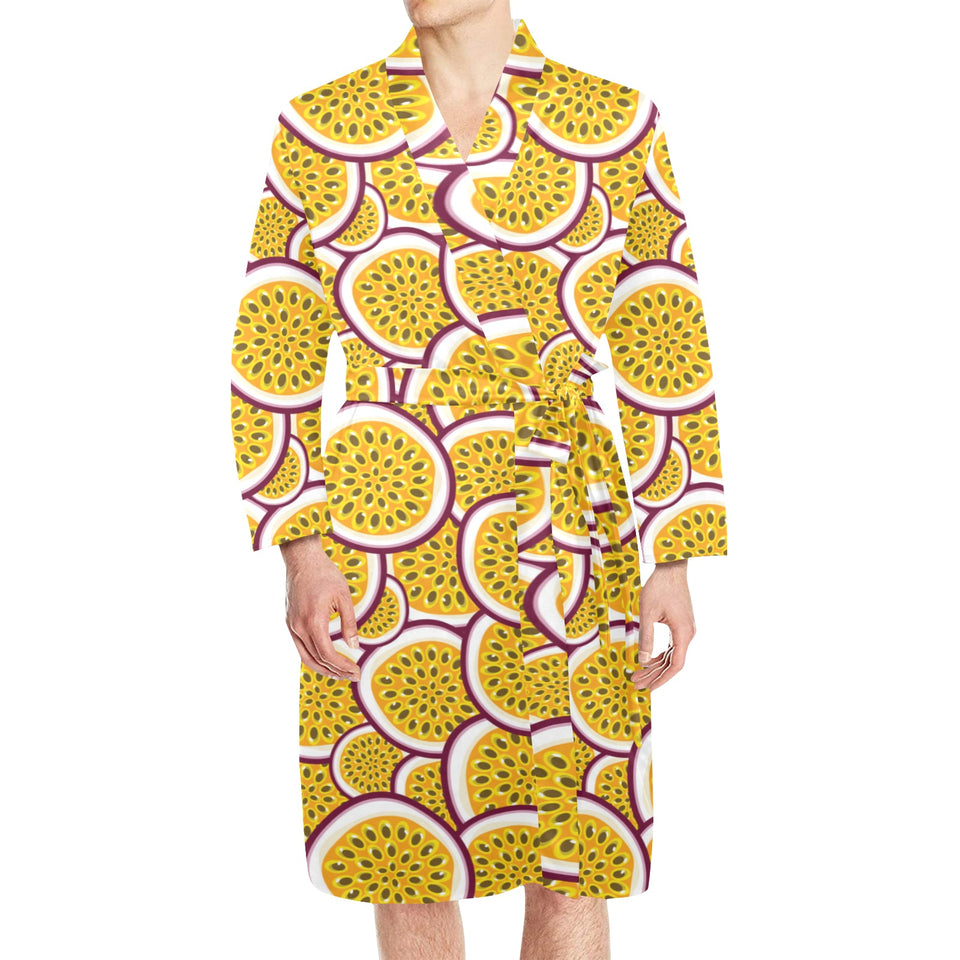 Passion fruits slice pattern Men's Long Sleeve Belted Night Robe