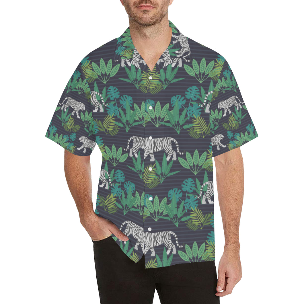 white bengal tigers tropical plant Men's All Over Print Hawaiian Shirt