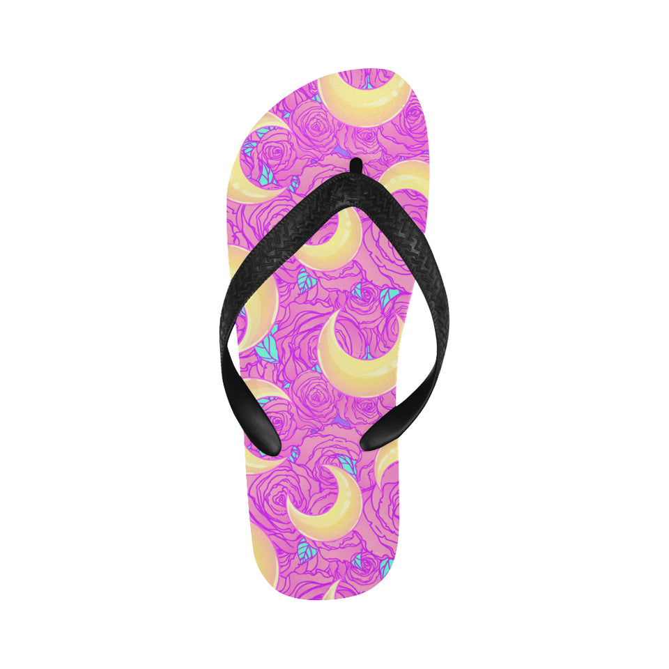 Moon pink rose background Unisex Flip Flops