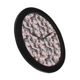 Zebra pink flower background Elegant Black Wall Clock