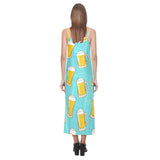 Beer pattern green background V-Neck Open Fork Long Dress
