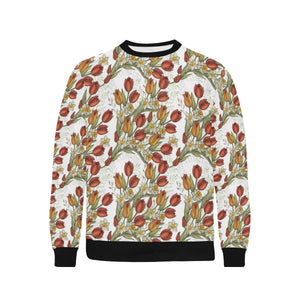 Red tulips and daffodils pattern Men's Crew Neck Sweatshirt
