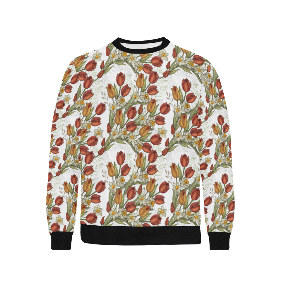 Red tulips and daffodils pattern Men's Crew Neck Sweatshirt