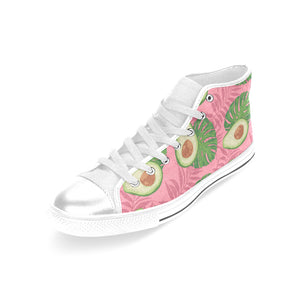 Avocado slices leaves pink back ground Women's High Top Canvas Shoes White