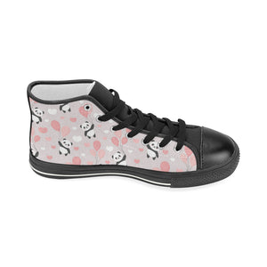 Cute panda ballon heart pattern Women's High Top Canvas Shoes Black