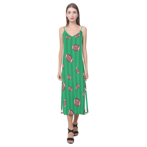 American football ball field background V-Neck Open Fork Long Dress