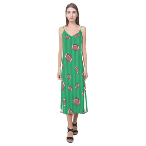 American football ball field background V-Neck Open Fork Long Dress