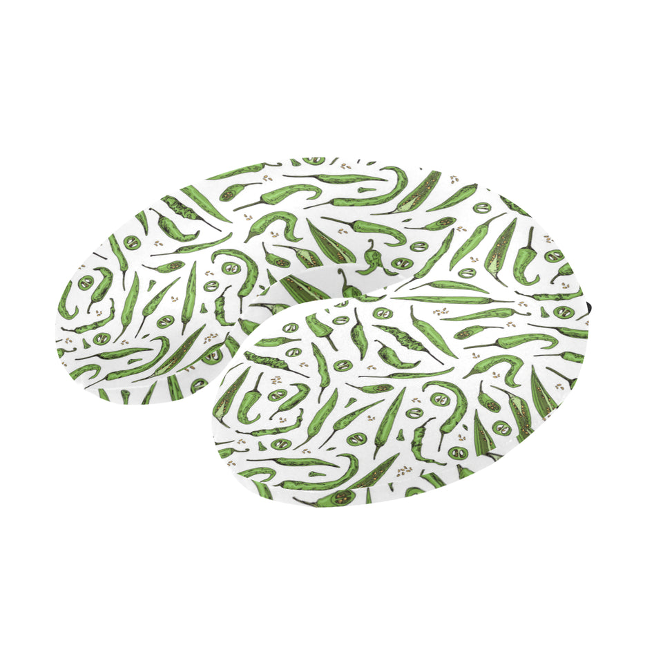 Hand drawn sketch style green Chili peppers patter U-Shaped Travel Neck Pillow