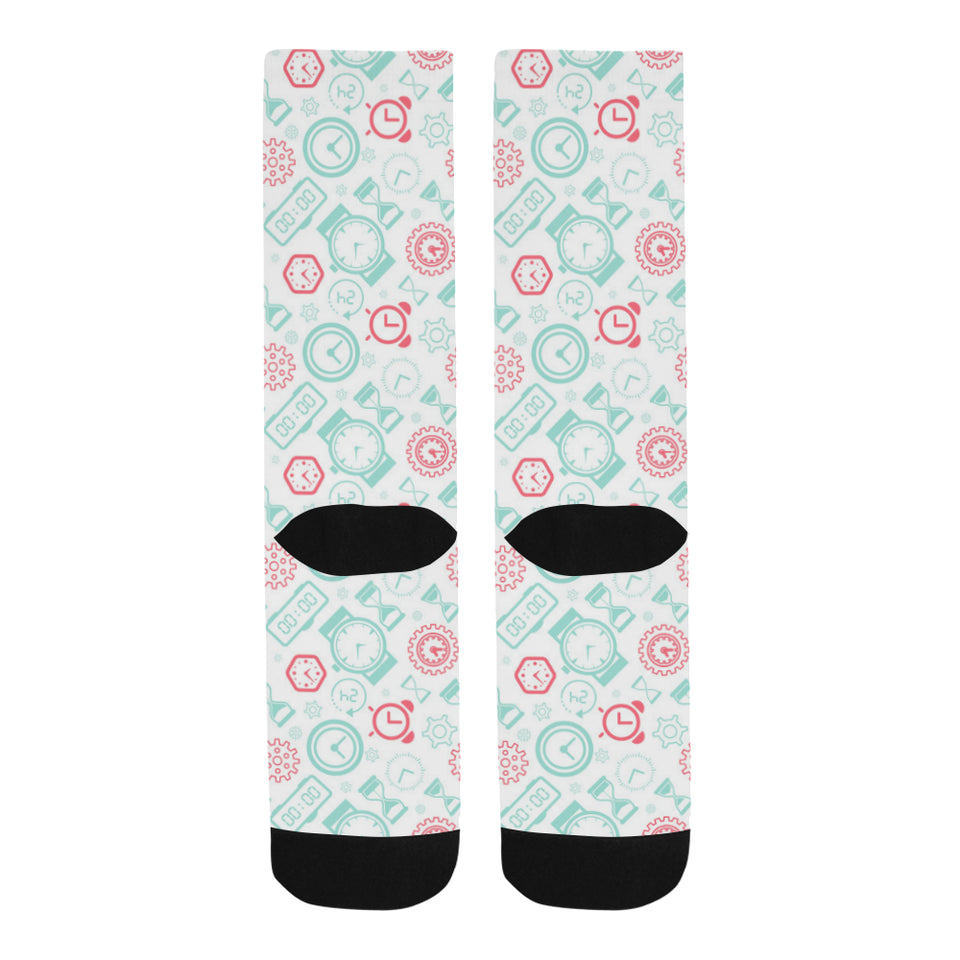 Clock time pattern blackground Crew Socks