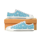 Snowflake pattern blue background Women's Low Top Canvas Shoes White