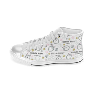 Siberian Husky design pattern Women's High Top Canvas Shoes White