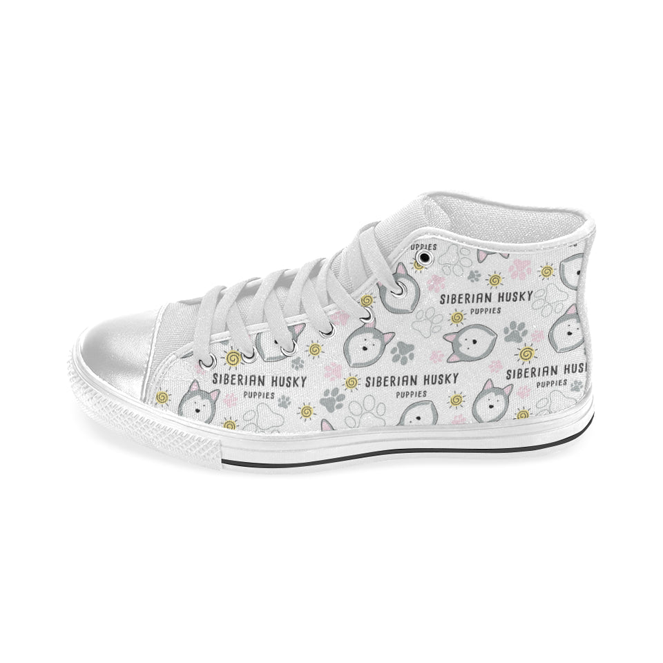 Siberian Husky design pattern Women's High Top Canvas Shoes White