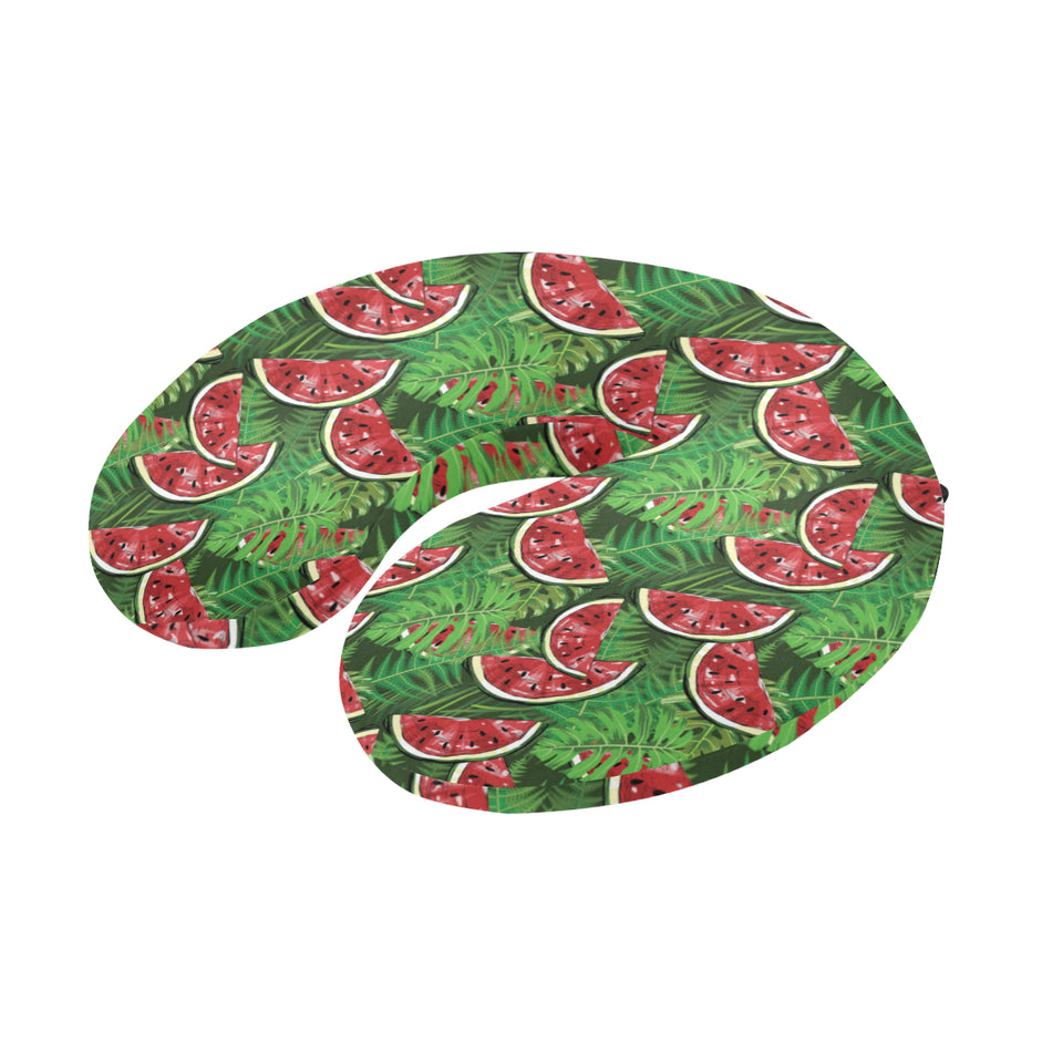 Watermelons tropical palm leaves pattern backgroun U-Shaped Travel Neck Pillow