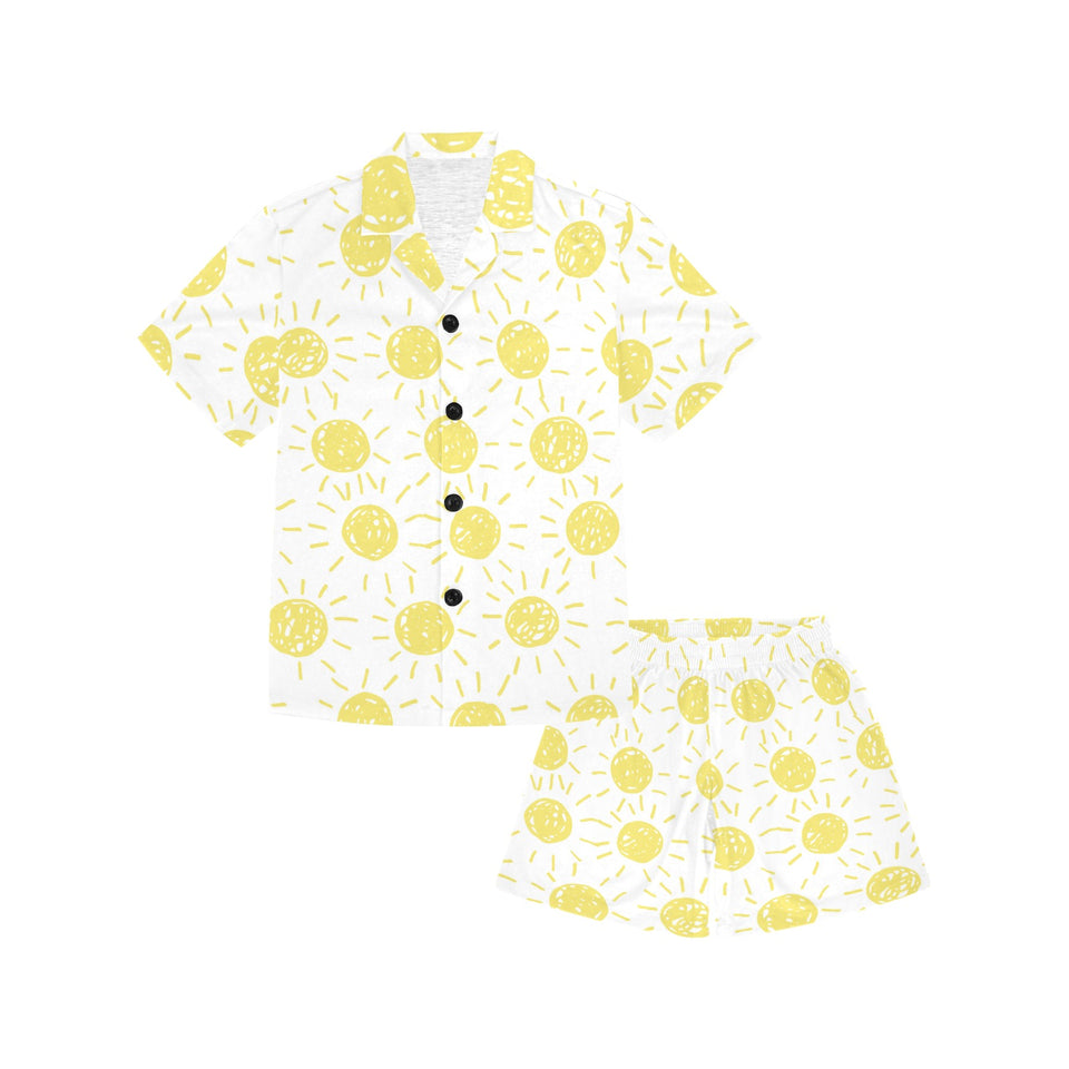 hand drawn sun pattern Kids' Boys' Girls' V-Neck Short Pajama Set