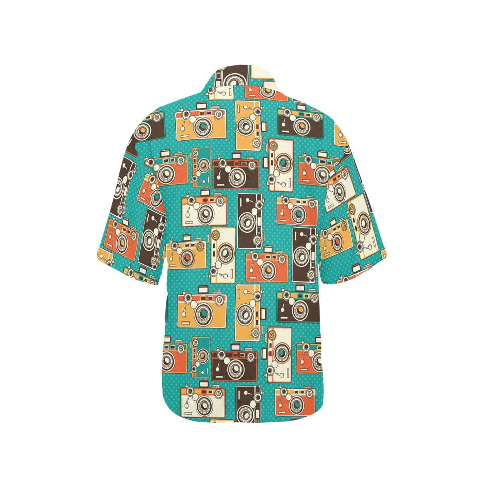 Camera Pattern Print Design 03 Women's All Over Print Hawaiian Shirt
