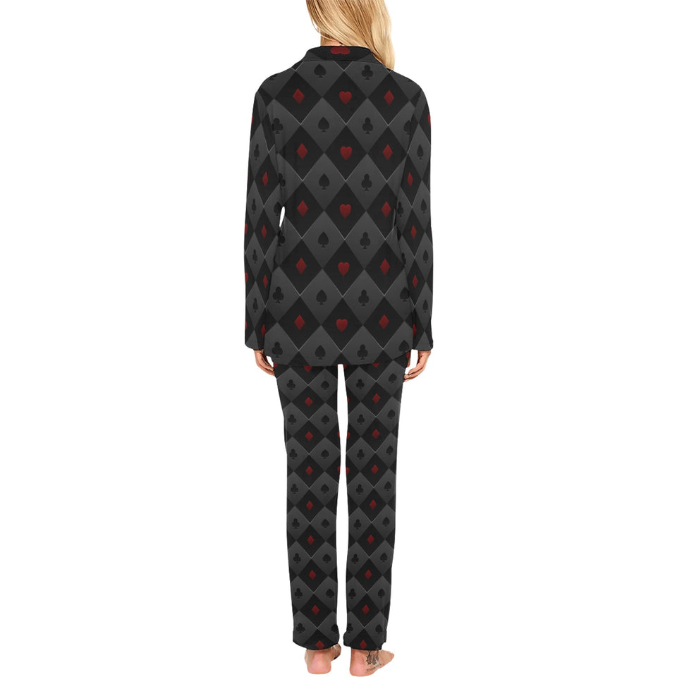 Casino Cards Suits Pattern Print Design 05 Women's Long Pajama Set